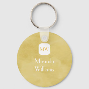 Gold Watercolor Modern Monogram Name Design Keychain