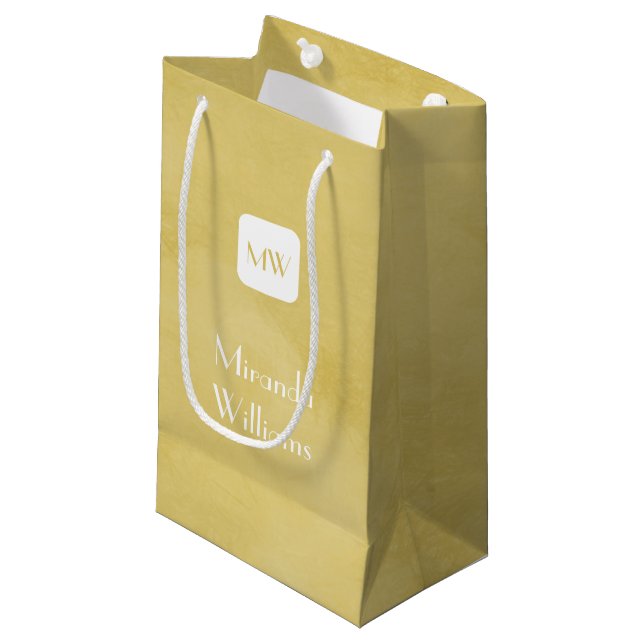Gold Watercolor Modern Monogram Name Design Small Gift Bag (Front Angled)