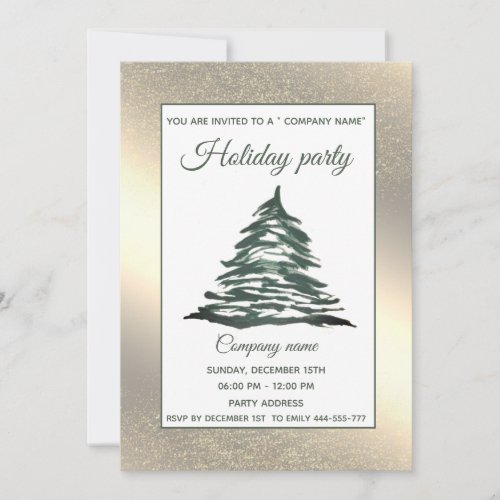 Gold watercolor pine tree company Christmas party  Invitation