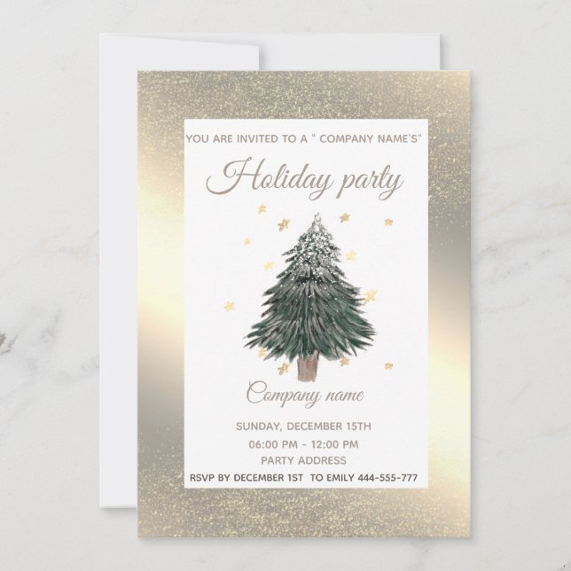 Gold watercolor pine tree company Christmas party  Invitation (Front)