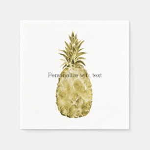 Gold Watercolor Pineapple Paper Napkins