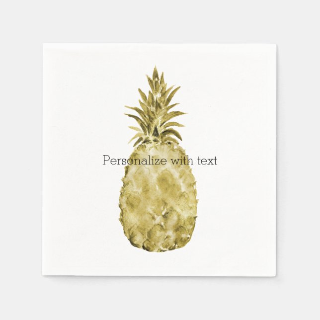 Gold Watercolor Pineapple Paper Napkins (Front)