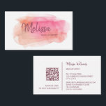 Gold Watercolor | QR Code Business Card<br><div class="desc">This elegant minimal business card features a pink watercolor background and a big handwritten calligraphy for your name. Add your website url address to create a QR Code and personalize with your contact information. Perfect for any feminine business such as makeup,  beauty,  and fashion boutique.</div>