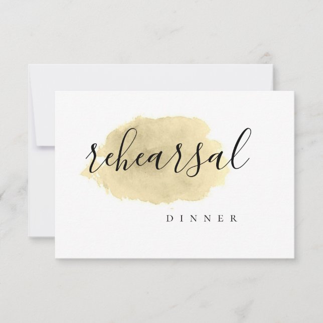 Gold watercolor rehearsal dinner invitations (Front)