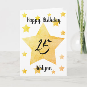 Gold Watercolor Stars 15th Birthday Card