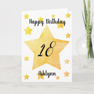 Gold Watercolor Stars Happy 18th Birthday Card