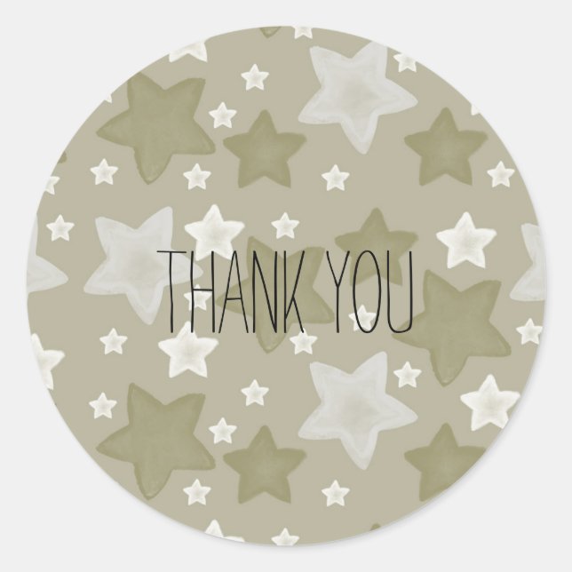 Gold Watercolor Stars thank you Classic Round Sticker (Front)