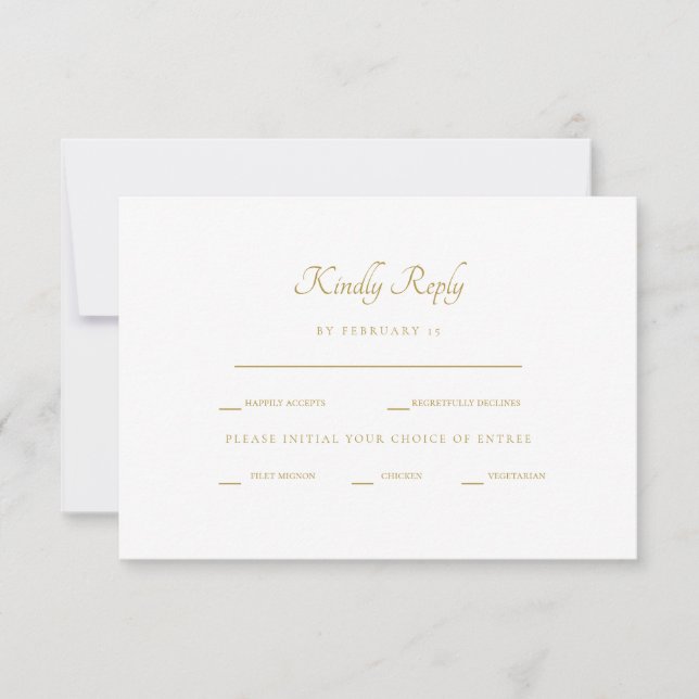 Gold Watercolor Stem White Dinner Options RSVP Card (Front)