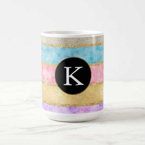 Gold Watercolor Stripes Monogram Coffee Mug