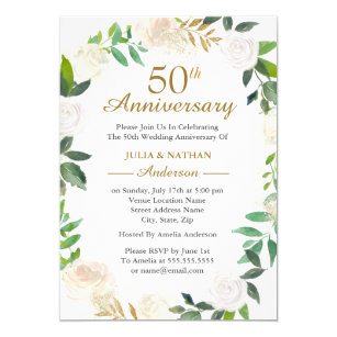 50th Anniversary Wedding Invitations Zazzle Gold Watercolor Wreath 50th Wedding Anniversary Invitation