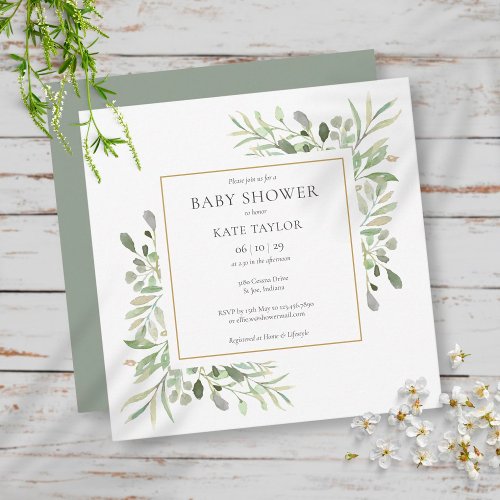 Gold Watercolour Greenery Baby Shower  Sprinkle Invitation