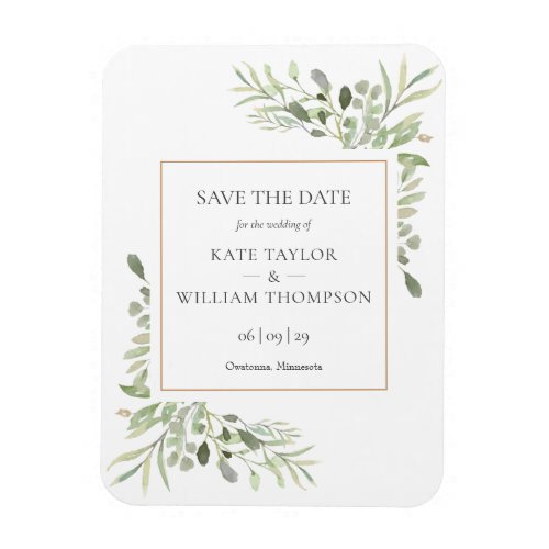 Gold Watercolour Greenery Save the Date Magnet