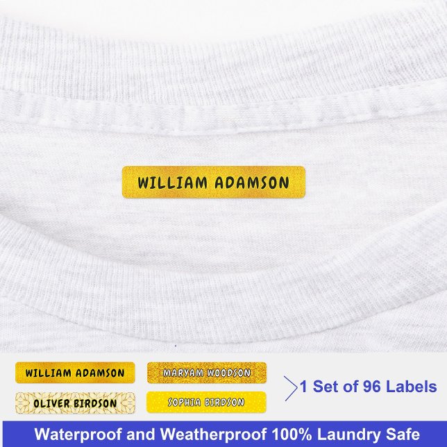 Gold Waterproof Long Last Name | Luxury Clothing Labels ( Personalised Stick On Waterproof Washable Name Labels)