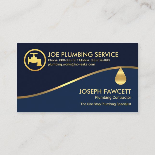 Gold Wave Blue Shade Layers Electrical Business Card (Front)