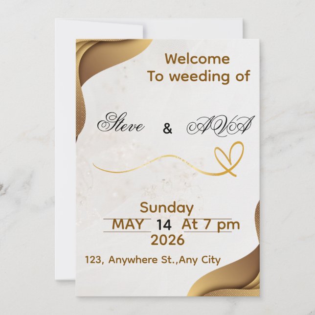 Gold Wave Elegant Wedding Invitation | Soft & Luxu (Front)
