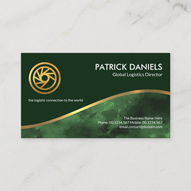Gold Wave Emerald Green Layers CEO Founder Business Card (Front)