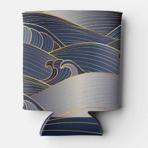 Gold Wave Lines Abstract Vintage Can Cooler