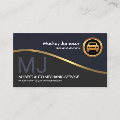 Gold Wave Name Monogram Car Mechanic Business Card