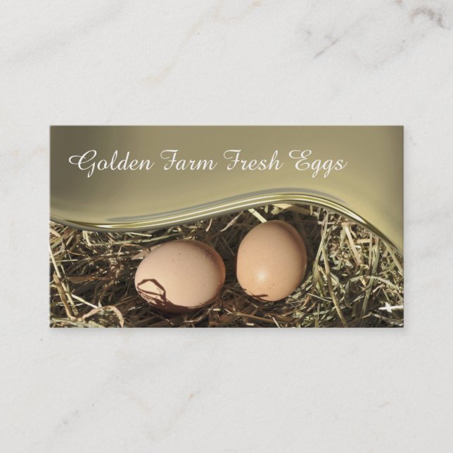 Gold wave, nest with brown eggs photo business card (Front)