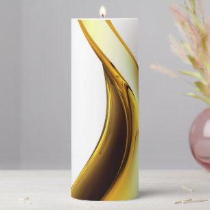 Gold Wave on White Pretty Pillar Candle