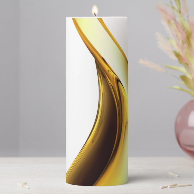 Gold Wave on White Pretty Pillar Candle (In Situ)