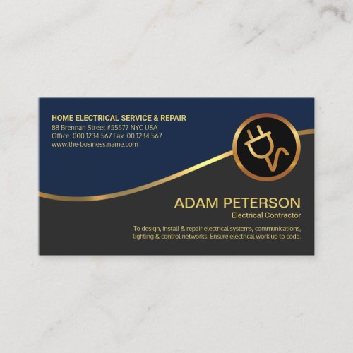 Gold Wave Stylish Blue Grey Layers Electrician Business Card