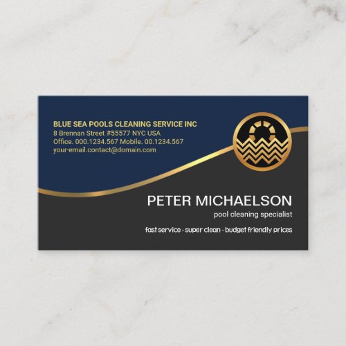 Gold Wave Stylish Blue Grey Layers Swimming Pool Business Card