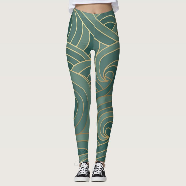 Gold Wave: Traditional Oriental Luxury Leggings (Front)