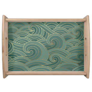 Gold Wave: Traditional Oriental Luxury Serving Tray