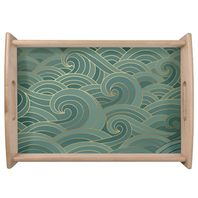 Gold Wave: Traditional Oriental Luxury Serving Tray (Front)