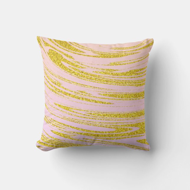 Gold Waves Abstract Glitter Patterns Pink Rose Outdoor Pillow (Front)