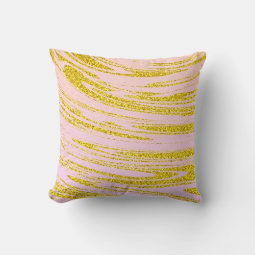 Gold Waves Abstract Glitter Patterns Pink Rose Throw Pillow