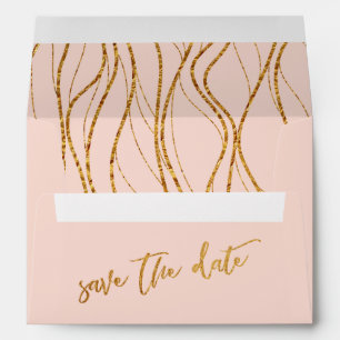 Gold Waves Blush Casual Handwriting Save the Date Envelope