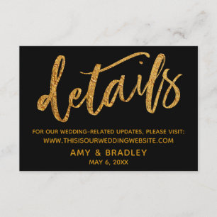 Gold Waves & Handwriting Black Wedding Details Enclosure Card