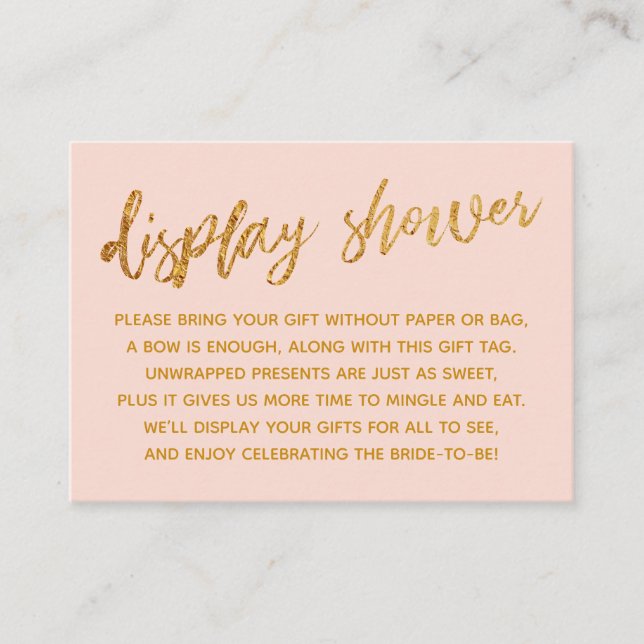 Gold Waves & Handwriting Blush Pink Display Shower Enclosure Card (Front)