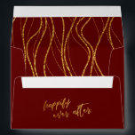 Gold Waves Handwriting Happily Ever After Burgundy Envelope<br><div class="desc">Using a modern, casual handwriting font, I created a graphic that reads "happily ever after" and placed it on the bottom of the back. This phrase was embellished with a faux gold foil texture. Inside the flap I've placed a coordinating gold graphic depicting a casual waves pattern that elicits a...</div>