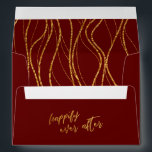 Gold Waves Handwriting Happily Ever After Burgundy Envelope<br><div class="desc">Using a modern, casual handwriting font, I created a graphic that reads "happily ever after" and placed it on the bottom of the back. This phrase was embellished with a faux gold foil texture. Inside the flap I've placed a coordinating gold graphic depicting a casual waves pattern that elicits a...</div>