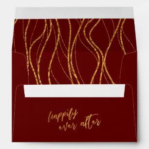 Gold Waves Handwriting Happily Ever After Burgundy Envelope