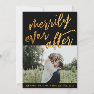 Gold Waves on Black Merrily Ever After, Photo Holiday Card
