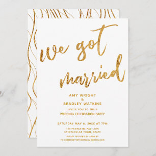 Gold Waves We Got Married White Wedding Reception Invitation