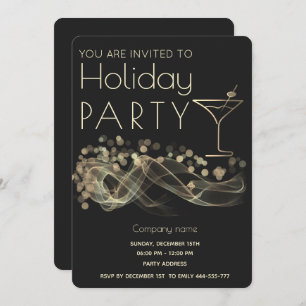 Gold wavy bokeh cocktail corporate Holiday party Invitation