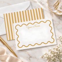 Gold Wavy Border Personalized Note Card