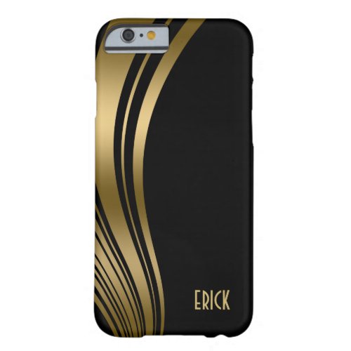 Gold Wavy Stripes Black Background Barely There iPhone 6 Case