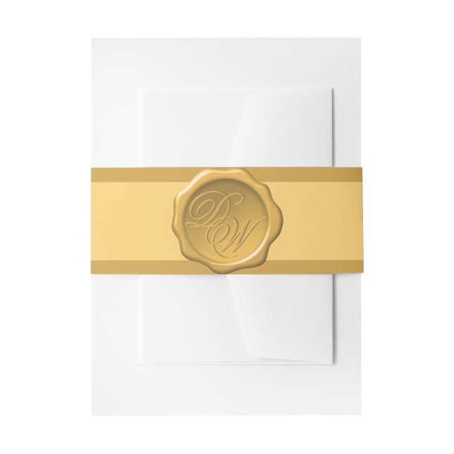 Gold Wax Seal Monogram 2 Initials Elegant Yellow Invitation Belly Band (Front Example)
