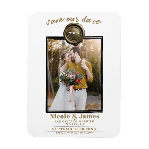 Gold Wax Seal Photo Wedding Save the Date Magnet