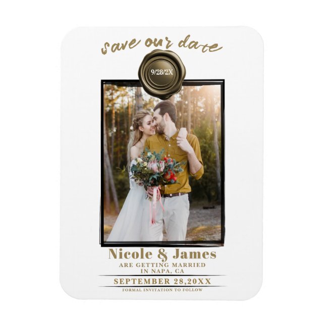 Gold Wax Seal Photo Wedding Save the Date Magnet (Vertical)