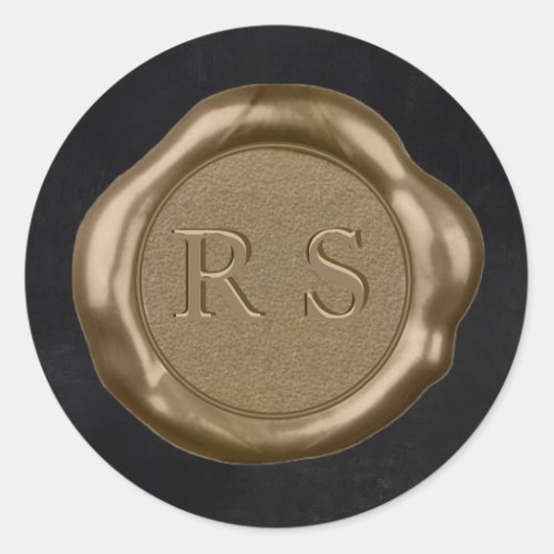 Gold Wax seal Sticker monogram on charcoal black