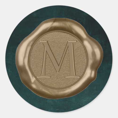 Gold Wax seal Sticker monogram on emerald green