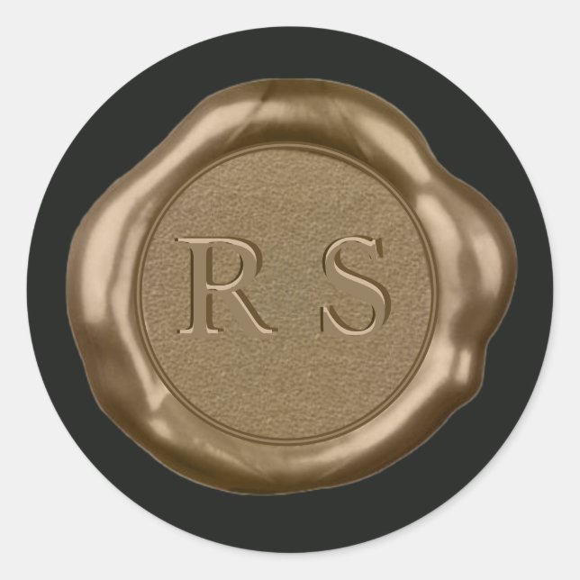 Gold Wax seal Sticker monogram on hunters green, (Front)