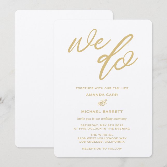 Gold We Do Script Beach Wedding Invitation (Front/Back)